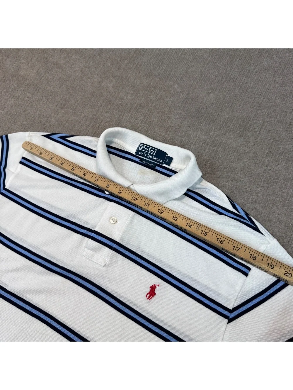 Polo Ralph Lauren Vintage White Striped Pima Cotton Polo Shirt Mens L Red Pony